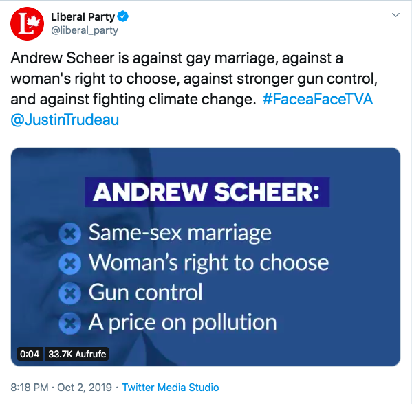 Tweet by the Liberal Party about Andrew Scheer