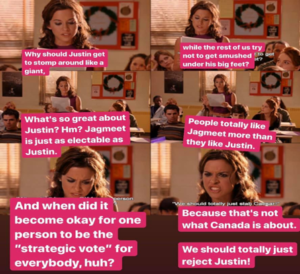 Six-panel meme depicting a young, female character from the movie "Mean girls" in a classroom setting, reading aloud from a paper.